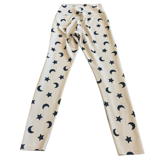 Beach Riot Sport Cream Ribbed Leggings Moon Star Print Stretch Athletic Medium - Picture 6 of 11